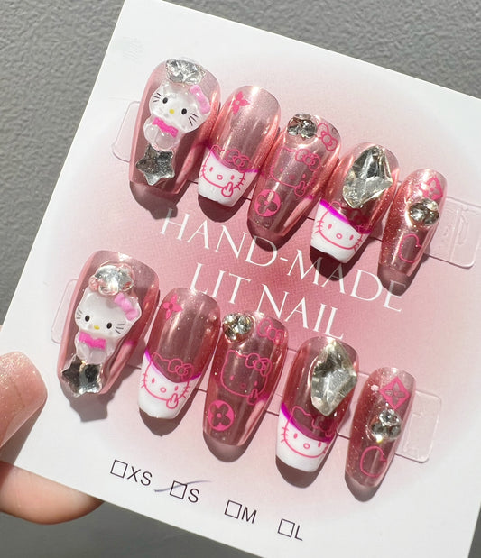 [Lit Nail Art]pink metallic luster hello kitty